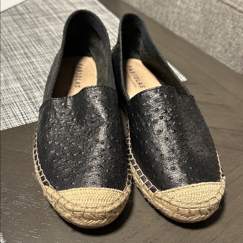 Fabiola’s  Black Leather Espadrilles